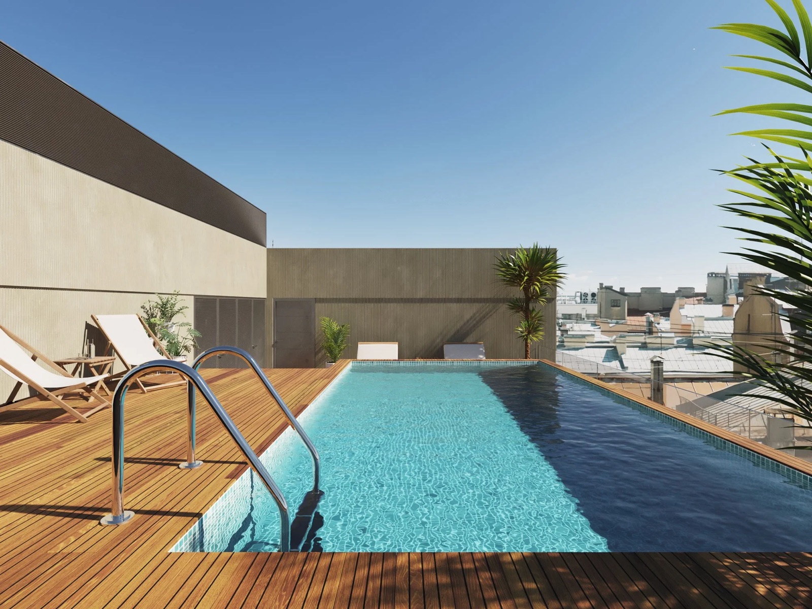 Calassanç, Granollers — piscina en la cubierta con solárium de madera