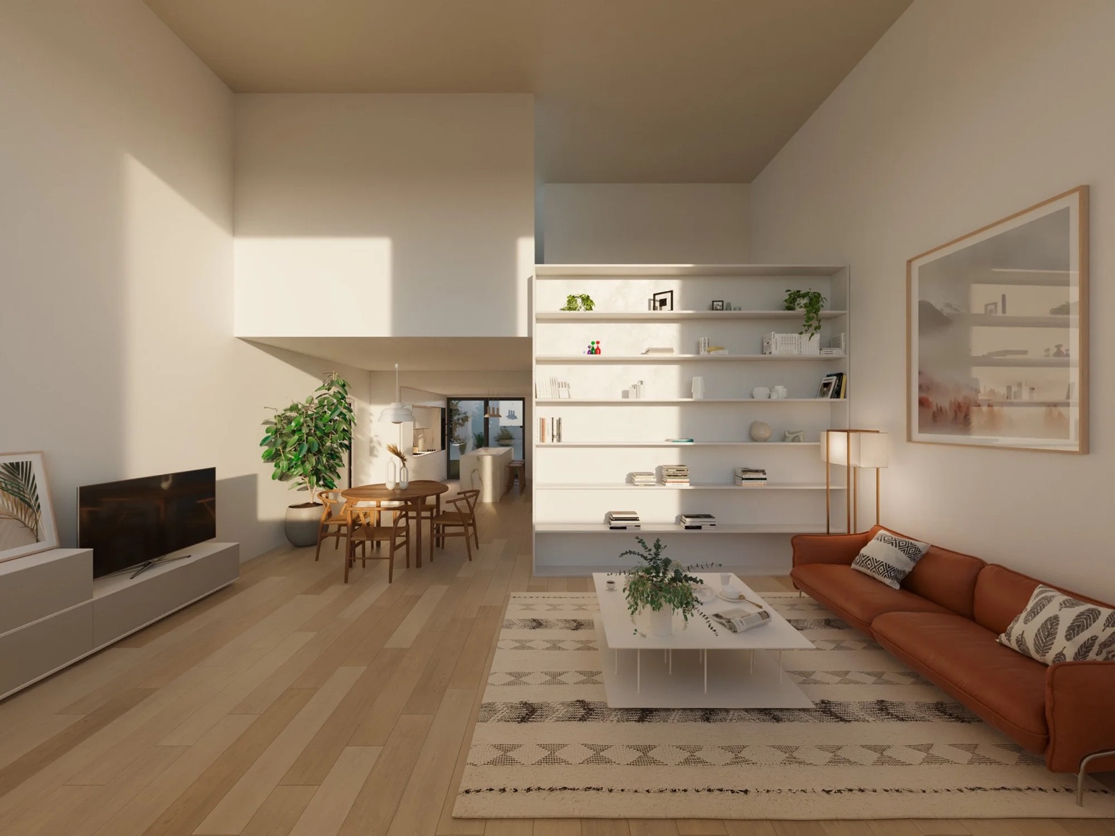 Calassanç, Granollers — salón con chimenea y estanterías de obra