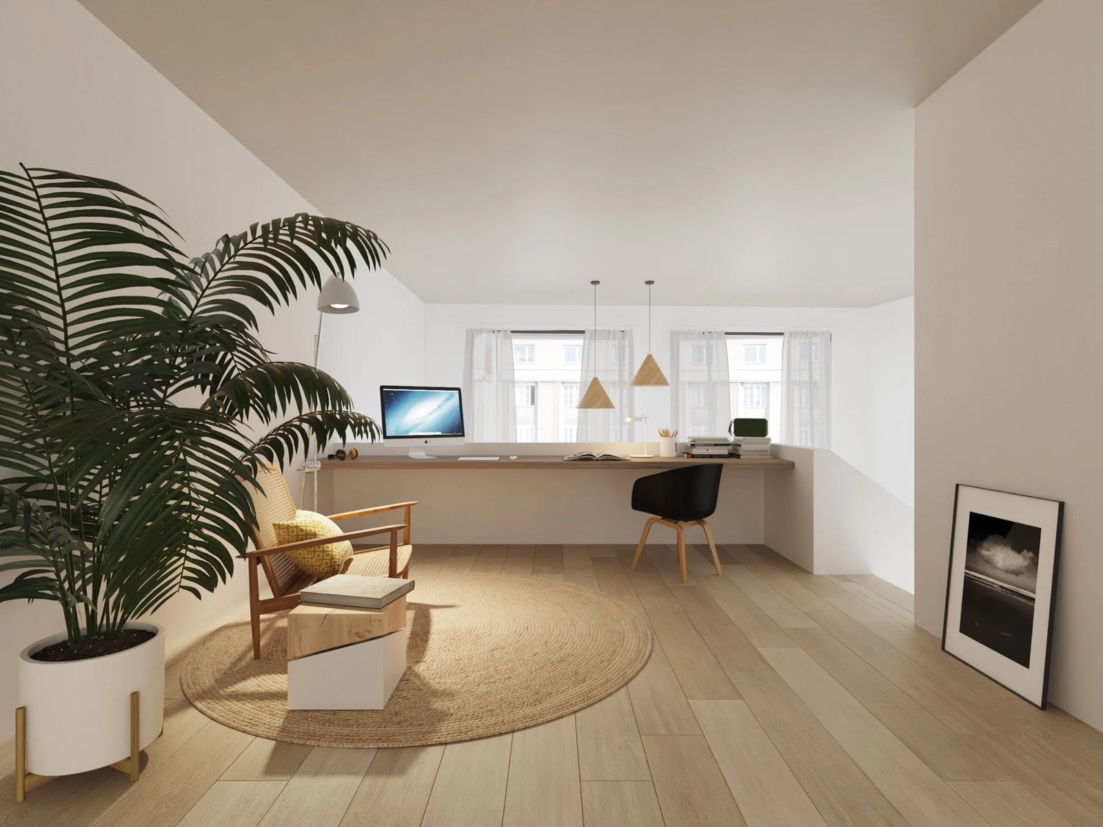 Calassanç, Granollers — estancia con zona de trabajo junto a la ventana