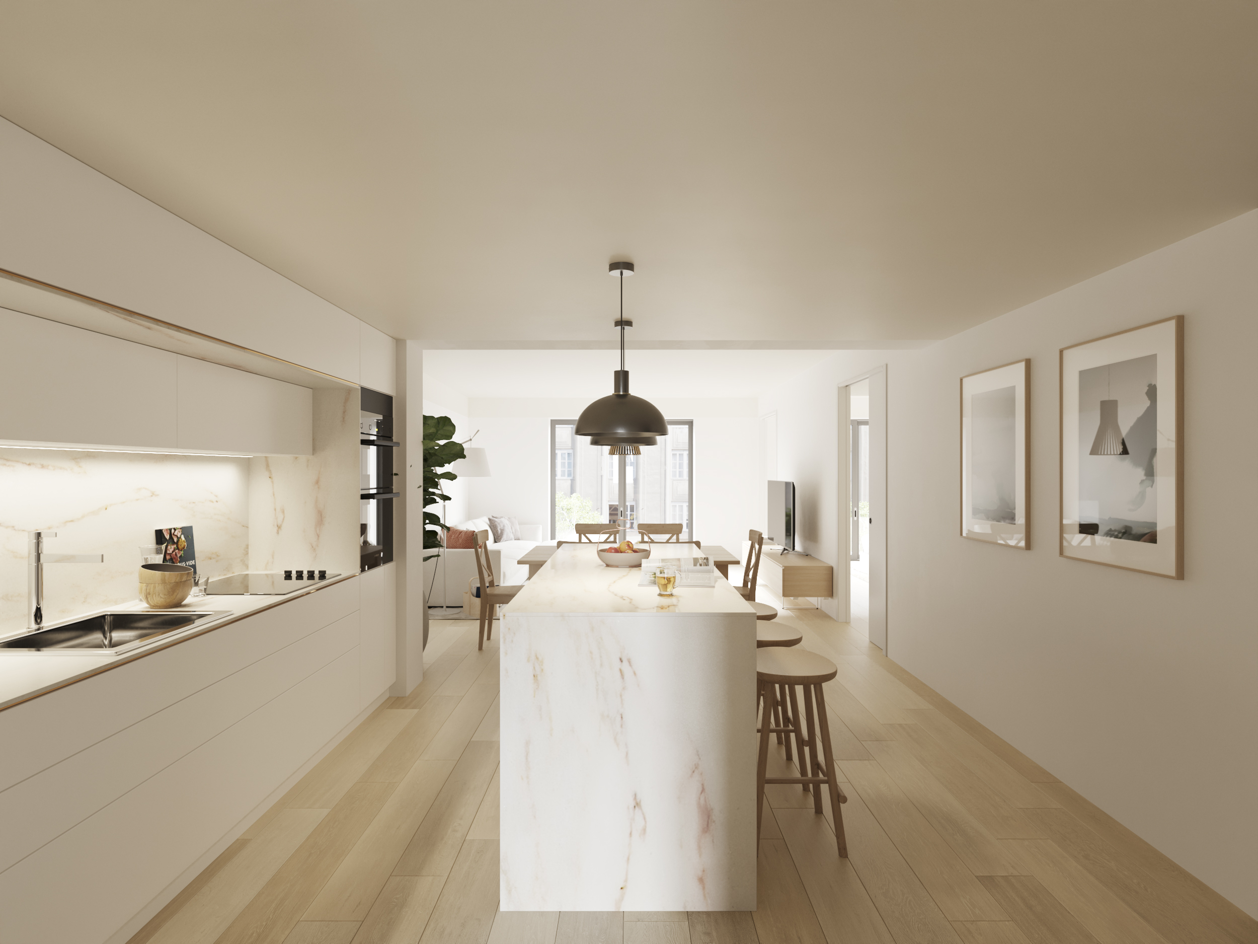 Maui, Granollers — cocina con isla central abierta al salón