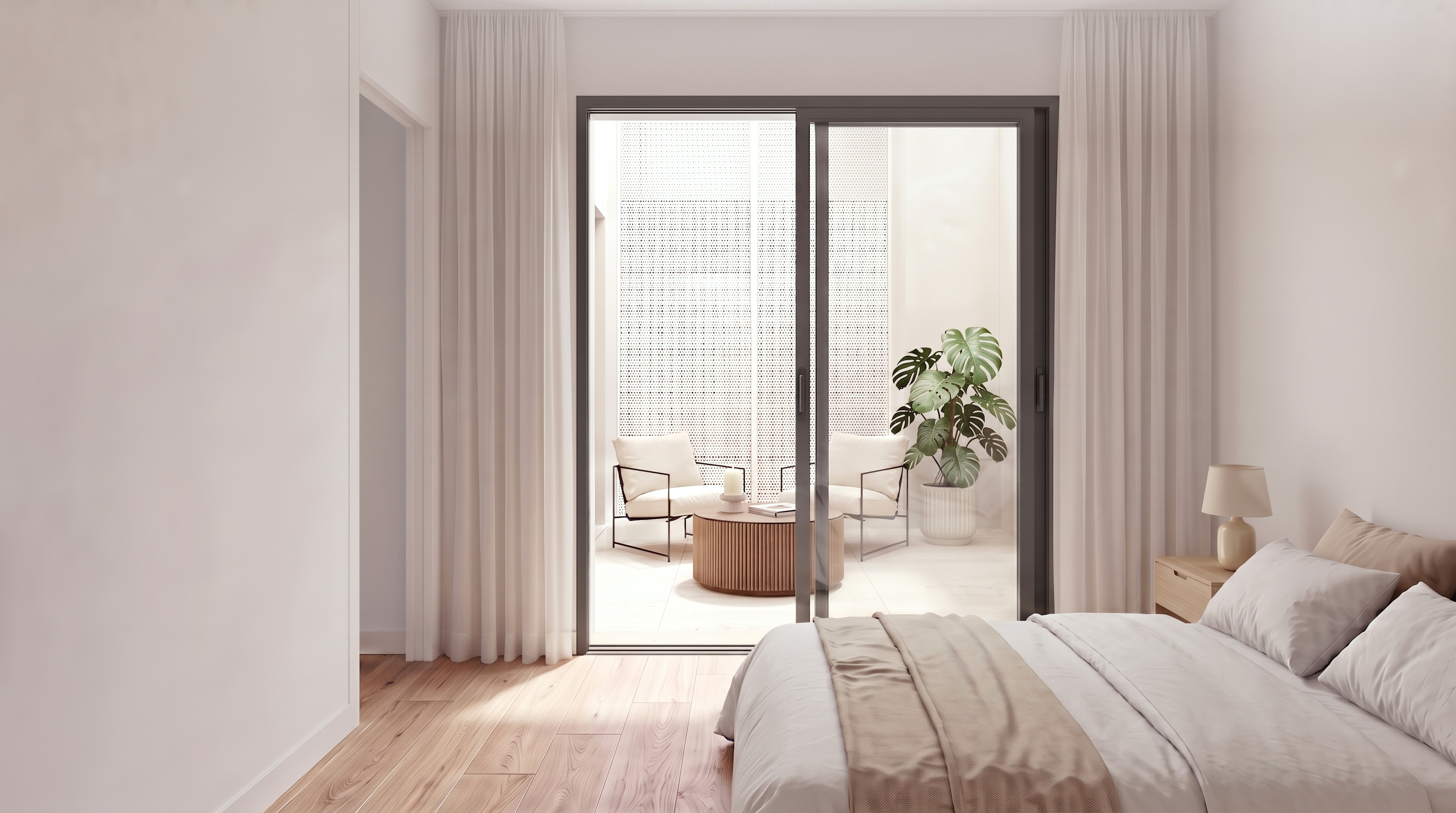Tremelo — render de un dormitorio con salida al exterior