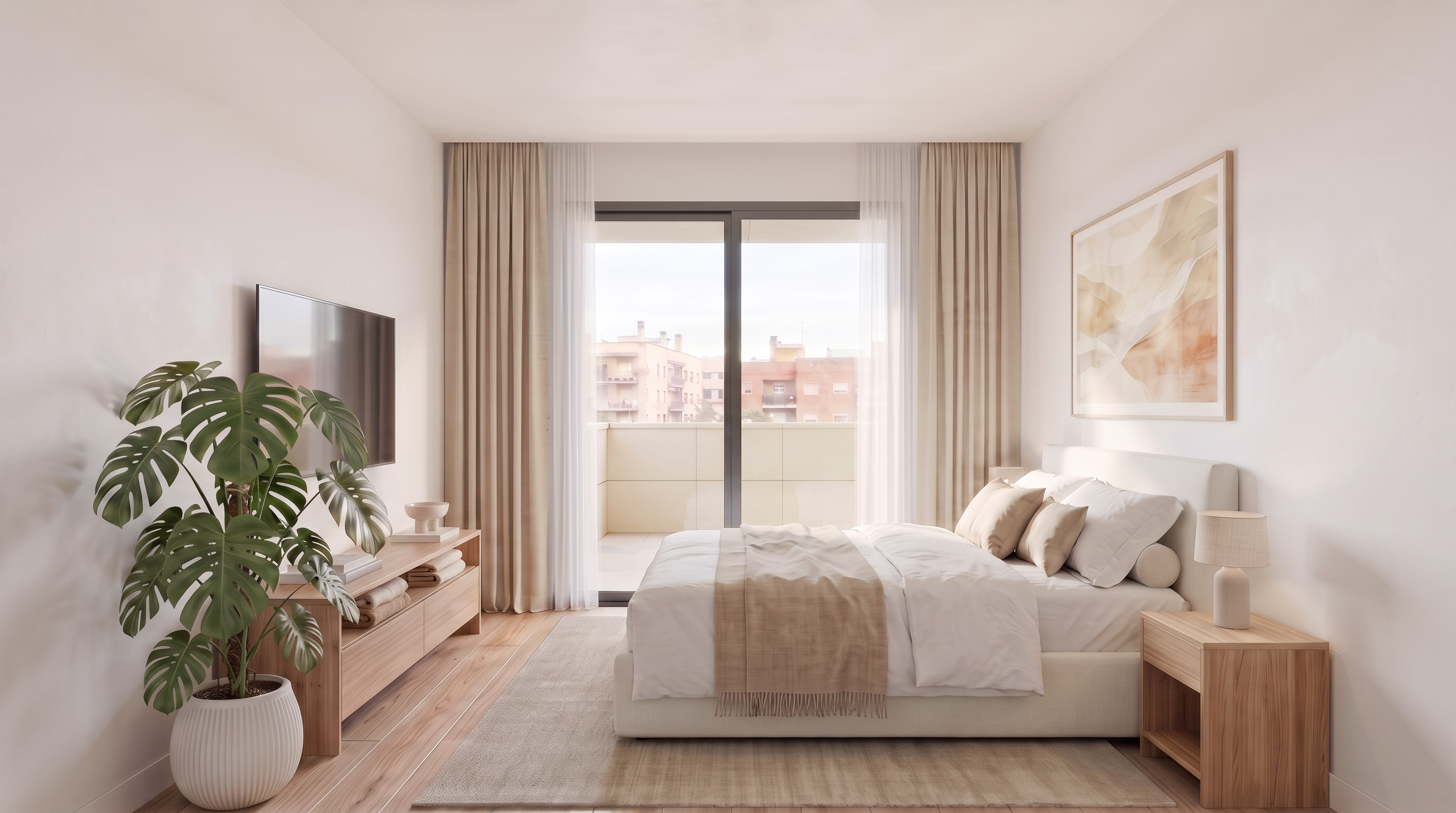 Tremelo — render del dormitorio con salida a la terraza