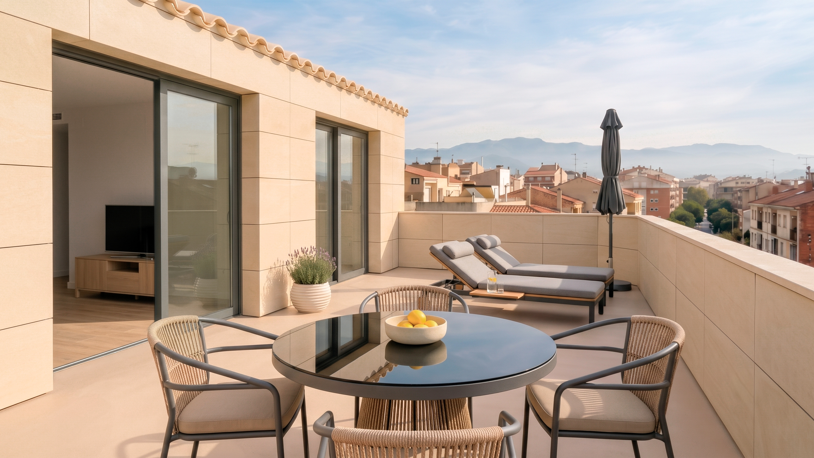 Tremelo — render de la terraza del ático con vistas