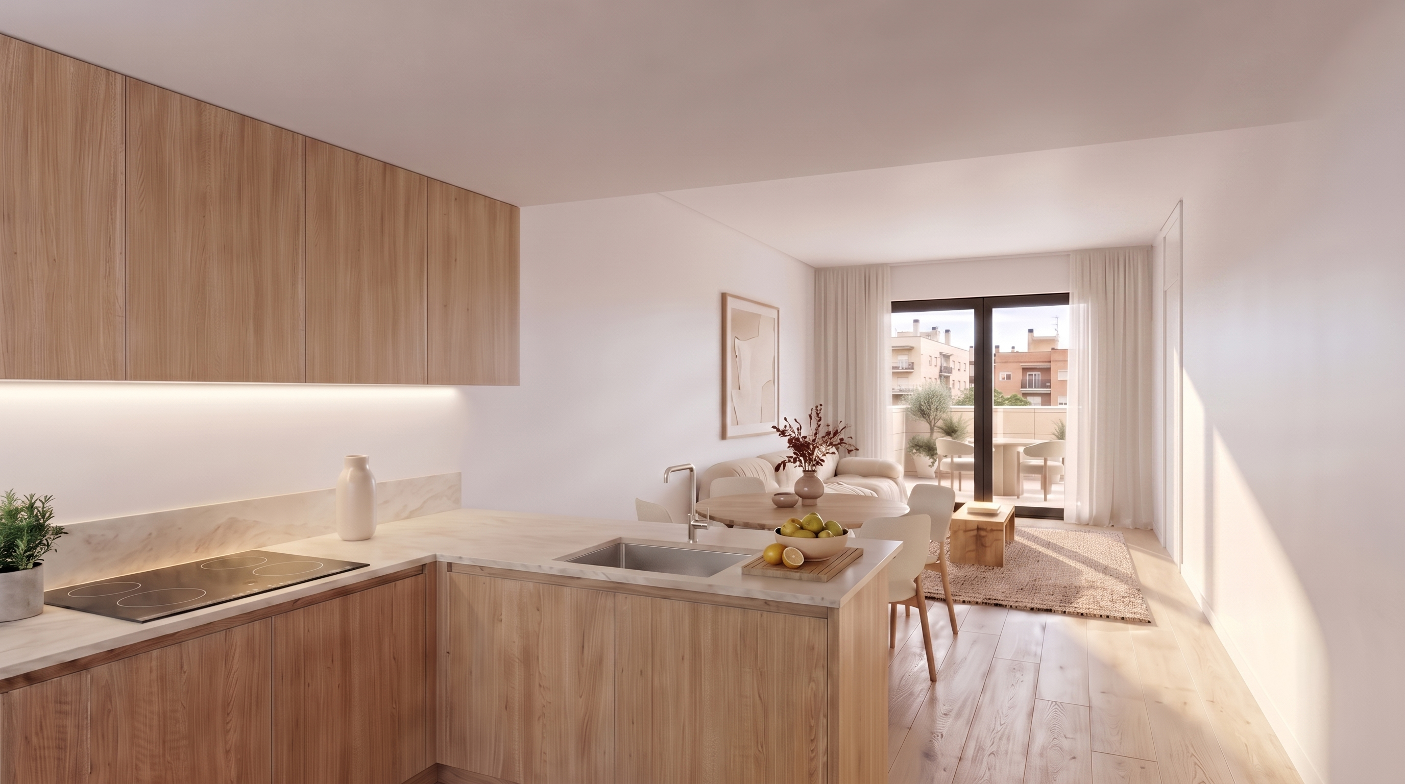 Tremelo — render de la cocina abierta al salón
