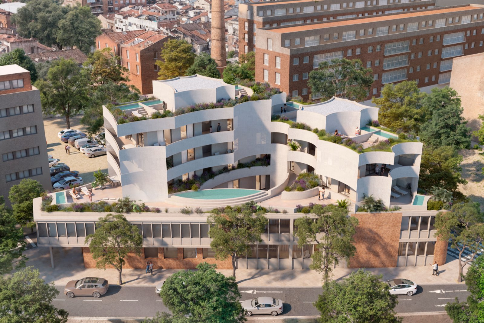 Wouters, Sabadell — vista aérea de las cubiertas ajardinadas