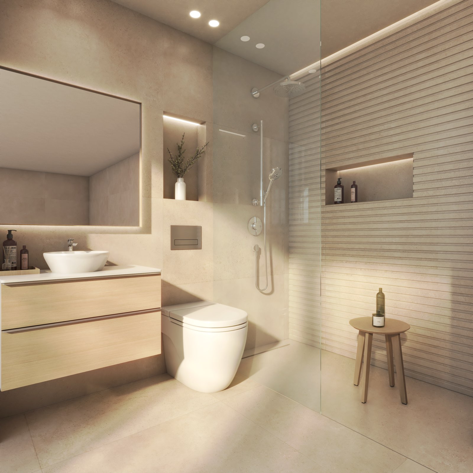 Wouters, Sabadell — baño con ducha y mueble de madera